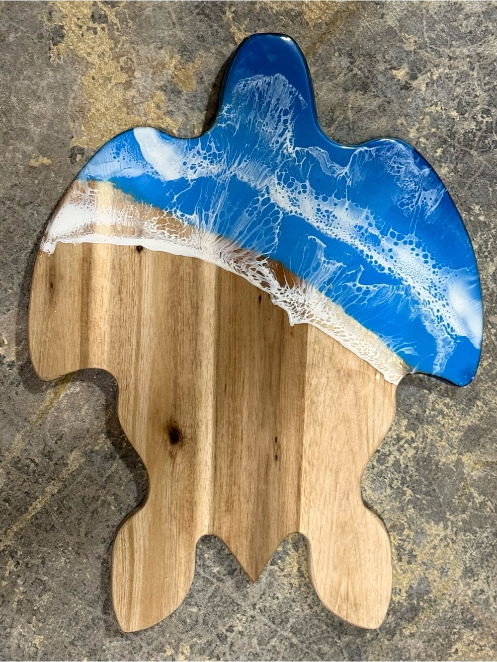 Handmade in India Sea Turtle Charcuterie Board Epoxy Resin Ocean Hues & Design